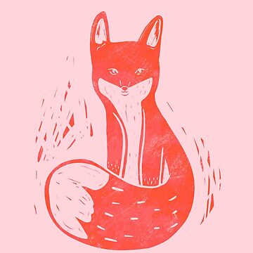 Artwork thumbnail, Fox Linocut style illustration - Light pink background by adarovai