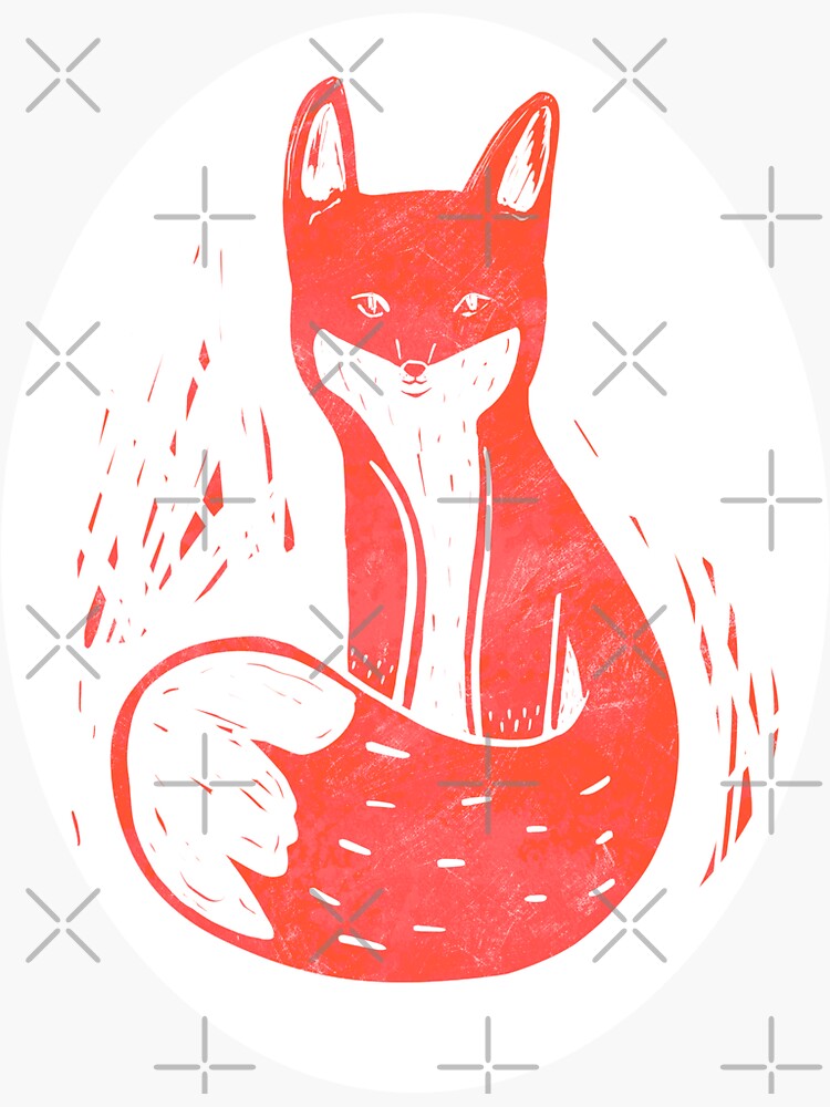 Thumbnail 3 of 3, Sticker, Fox Linocut style illustration - Light pink background designed and sold by adarovai.