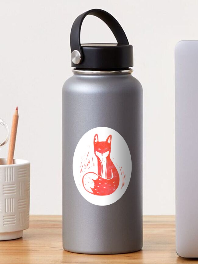 Thumbnail 1 of 3, Sticker, Fox Linocut style illustration - Light pink background designed and sold by adarovai.