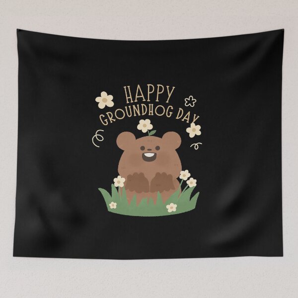Item preview, Happy Groundhog Day cute baby marmot with flower watercolor  designed and sold by TNwandesignart.