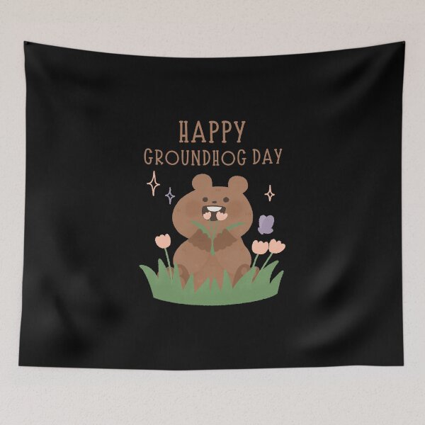 Item preview, Happy Groundhog Day cute baby marmot with flower watercolor  designed and sold by TNwandesignart.