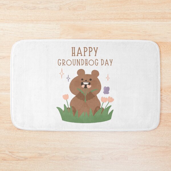 Item preview, Happy Groundhog Day cute baby marmot with flower watercolor  designed and sold by TNwandesignart.