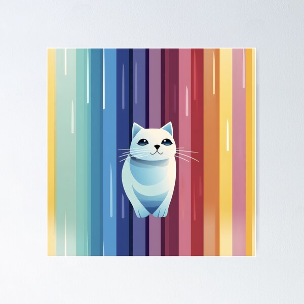 Artikelvorschau, Regenbogenfarbene Katze, lebendige abstrakte Tierillustration entworfen und verkauft von inkArtistryfine.