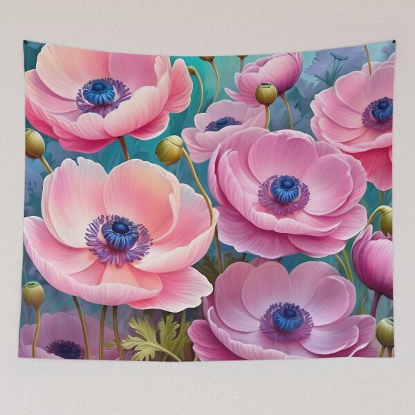 Item preview, Impressionist-Style picture of Pink Anemone Flowers designed and sold by Petalandfur.