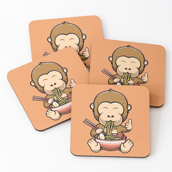 Item preview, Cute monkey eating ramen cartoon illustration designed and sold by cubbone.