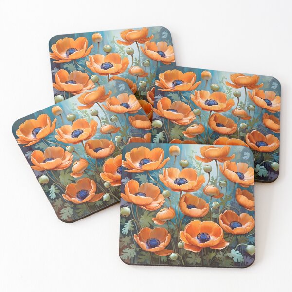 Item preview, Impressionist-Style picture of Orange Anemone Flowers designed and sold by Petalandfur.