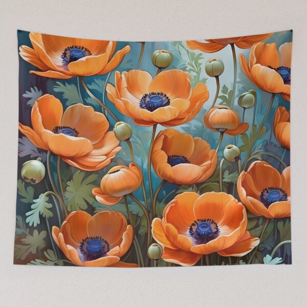 Item preview, Impressionist-Style picture of Orange Anemone Flowers designed and sold by Petalandfur.