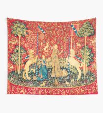 LADY AND UNICORN Taste, Red Green Fantasy Flowers,Animals Wall Tapestry