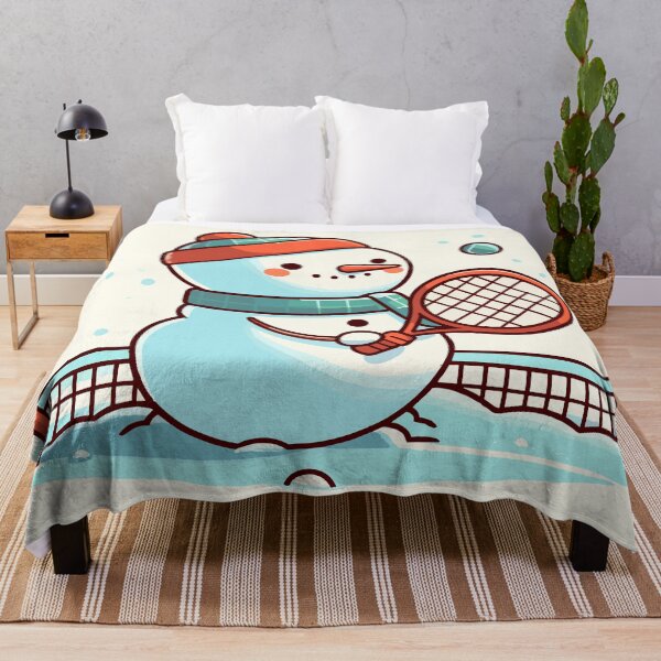 Item preview, Cute Cartoon Snowman Playing Tennis in the white Snow on Christmas wearing a hat, scarf, and playing with a racket and ball designed and sold by 8fifty8.