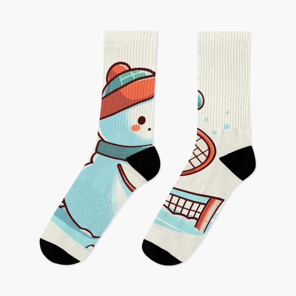 Item preview, Cute Cartoon Snowman Playing Tennis in the white Snow on Christmas wearing a hat, scarf, and playing with a racket and ball designed and sold by 8fifty8.