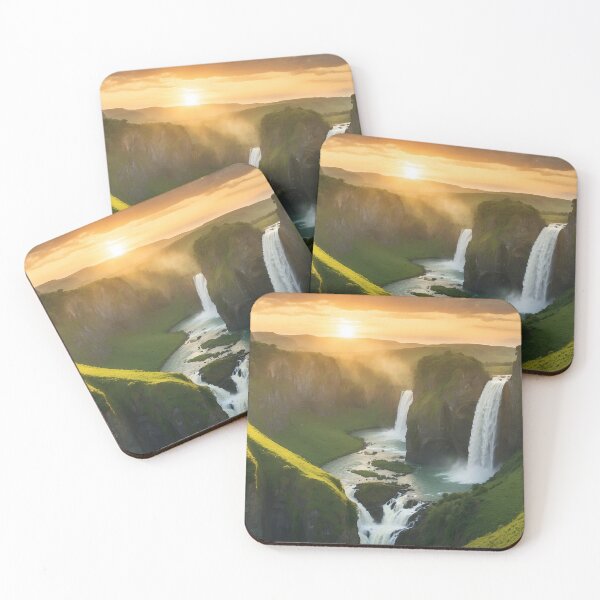 Item preview, As the sun dips below the horizon in front of a waterfall designed and sold by Evolvity.