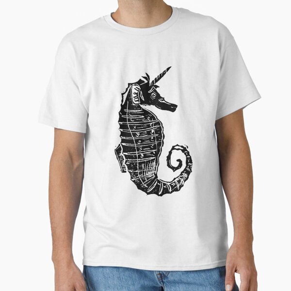 Uni-Seahorse Linocut - Bold Green Classic T-Shirt