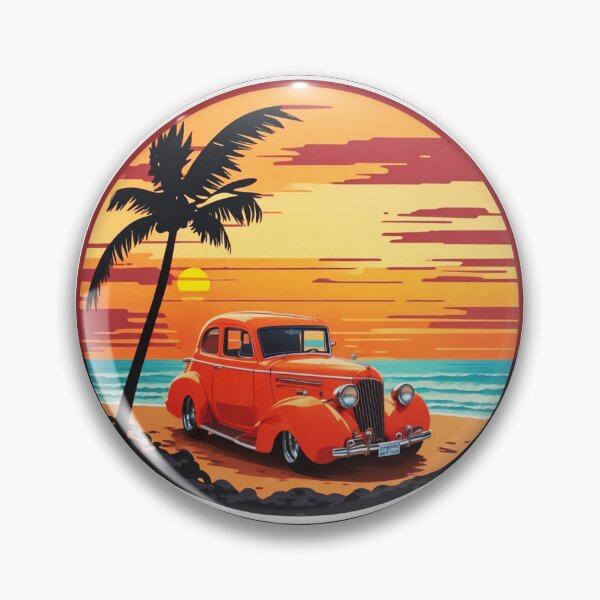 Item preview, Classic Car with Palm Tree on a Beach at Sunset designed and sold by NautiChic.