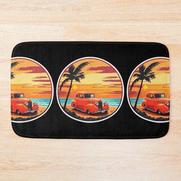 Item preview, Classic Car with Palm Tree on a Beach at Sunset designed and sold by NautiChic.