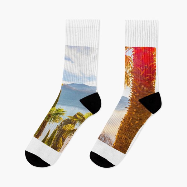 Item preview, Palm Trees and Lake Lugano with Blue Sky and Mountain in a Sunny Day designed and sold by Mats Silvan.