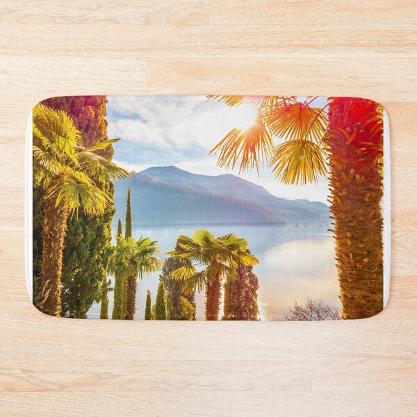 Item preview, Palm Trees and Lake Lugano with Blue Sky and Mountain in a Sunny Day designed and sold by Mats Silvan.