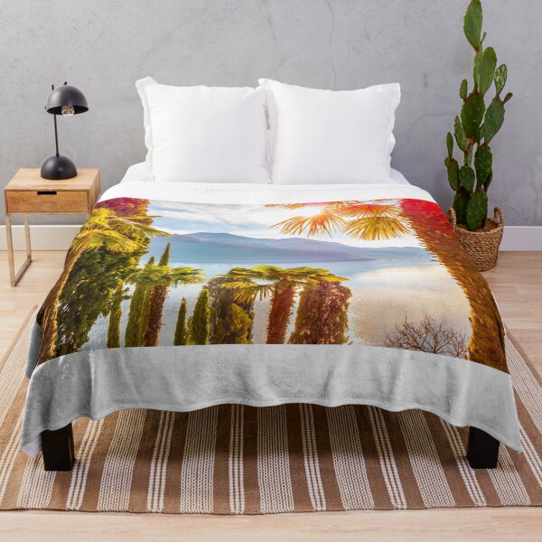 Item preview, Palm Trees and Lake Lugano with Blue Sky and Mountain in a Sunny Day designed and sold by Mats Silvan.