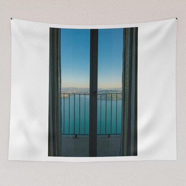 Item preview, Window View with Balcony over Lake Lucerne and Mountain designed and sold by Mats Silvan.