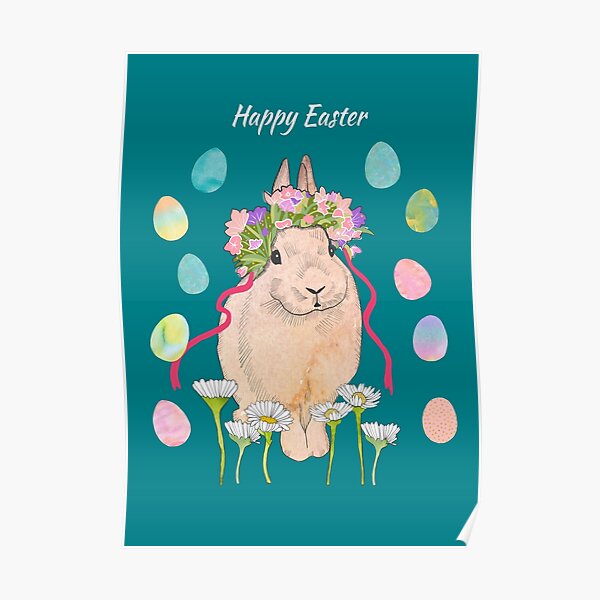 Happy Easter Card and Poster, Cute Rabbit Poster