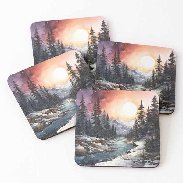 Item preview, Holiday Mountain Glow - Festive Watercolor Art Print designed and sold by SlayerOfKings.