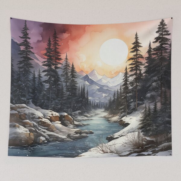 Item preview, Holiday Mountain Glow - Festive Watercolor Art Print designed and sold by SlayerOfKings.