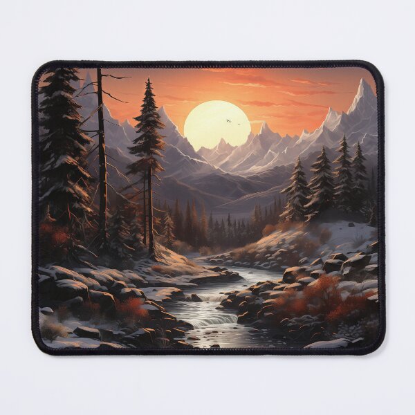 Item preview, Tranquil Winter River Sunset - Scenic Art Print designed and sold by SlayerOfKings.