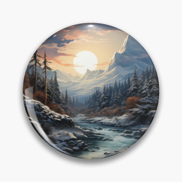 Item preview, Winter Sunset by the Babbling Brook - Tranquil Art Print designed and sold by SlayerOfKings.