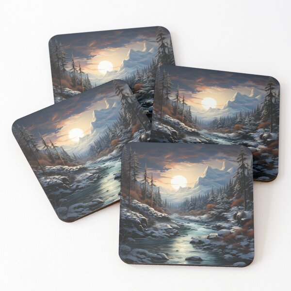 Item preview, Winter Sunset by the Babbling Brook - Tranquil Art Print designed and sold by SlayerOfKings.