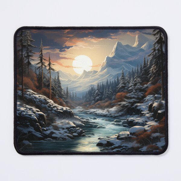 Item preview, Winter Sunset by the Babbling Brook - Tranquil Art Print designed and sold by SlayerOfKings.