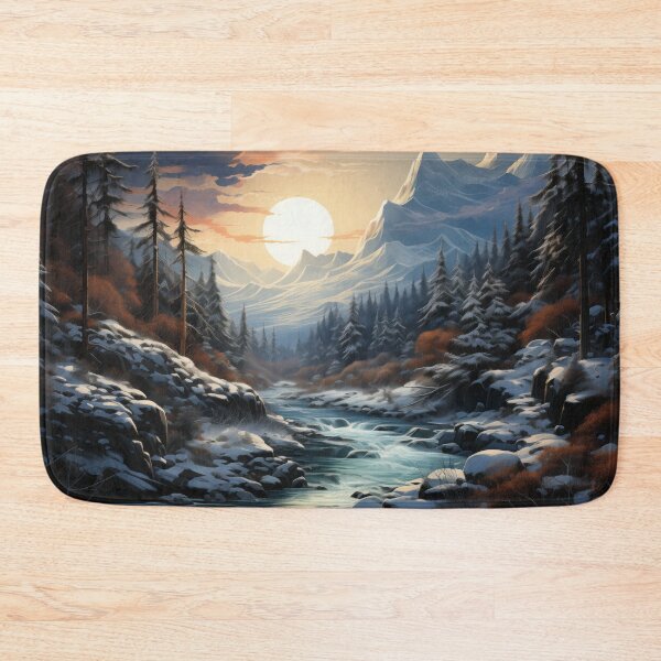 Item preview, Winter Sunset by the Babbling Brook - Tranquil Art Print designed and sold by SlayerOfKings.