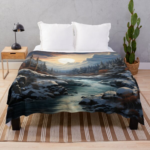 Item preview, Winter Sunset by the Babbling Brook - Tranquil Art Print designed and sold by SlayerOfKings.