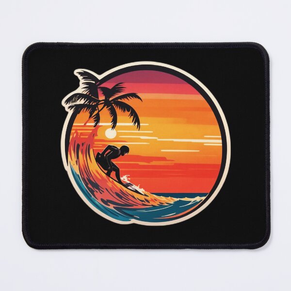 Item preview, Retro Big Waves Surfing at Sunset with Palm Tree designed and sold by NautiChic.