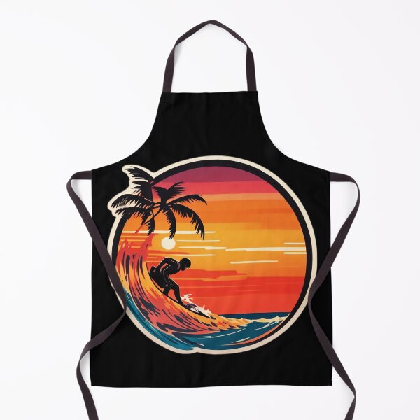 Item preview, Retro Big Waves Surfing at Sunset with Palm Tree designed and sold by NautiChic.