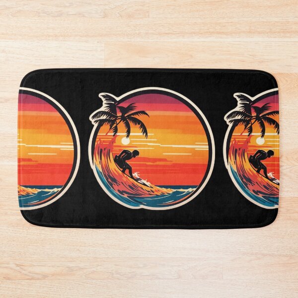 Item preview, Retro Big Waves Surfing at Sunset with Palm Tree designed and sold by NautiChic.