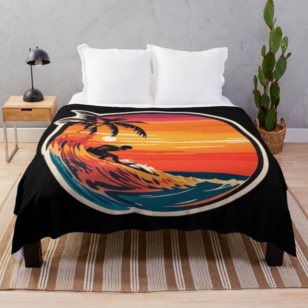 Item preview, Retro Big Waves Surfing at Sunset with Palm Tree designed and sold by NautiChic.