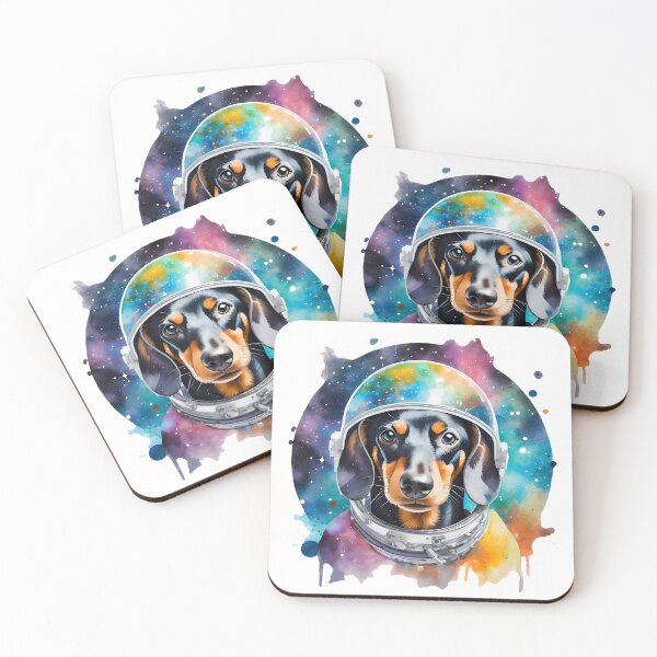 Item preview, Rainbow Watercolor Galaxy Astronaut Dachshund designed and sold by craftyvixenart.