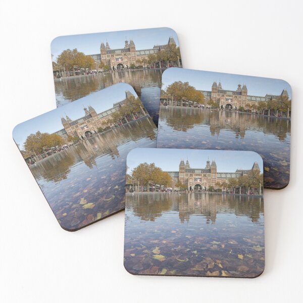 Item preview, Amsterdam's Rijksmuseum: Autumn Reflections in Museum Square Pond Print designed and sold by InbalTurShalom.
