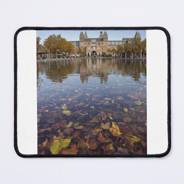 Item preview, Amsterdam's Rijksmuseum: Autumn Reflections in Museum Square Pond Print designed and sold by InbalTurShalom.