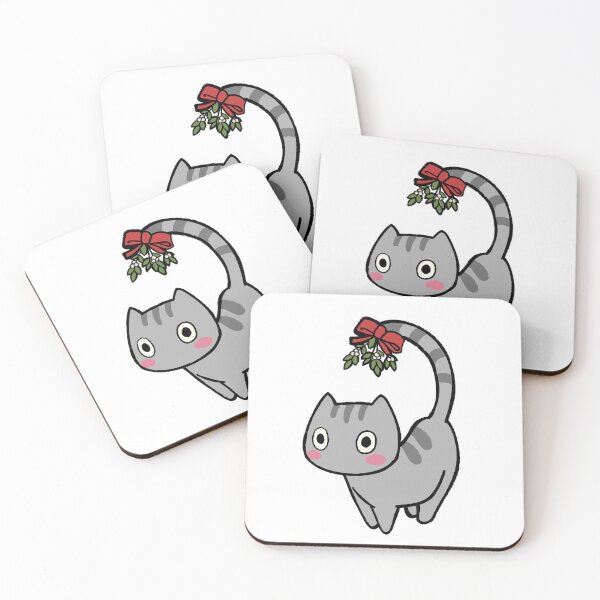 Artikelvorschau, Kawaii graue getigerte Katze, die zu Weihnachten einen Mistelzweig hält entworfen und verkauft von ThumboArtBumbo.