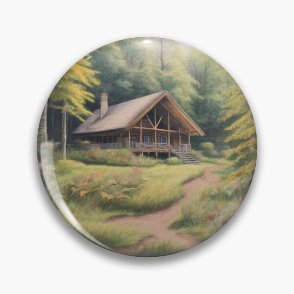 Item preview, Chalk pastel drawing of a lodge in the middle of the woods designed and sold by ailia-hikaru.