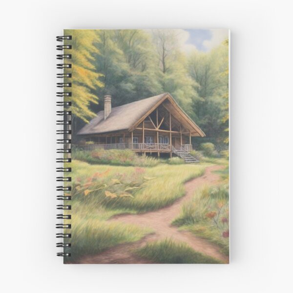 Item preview, Chalk pastel drawing of a lodge in the middle of the woods designed and sold by ailia-hikaru.