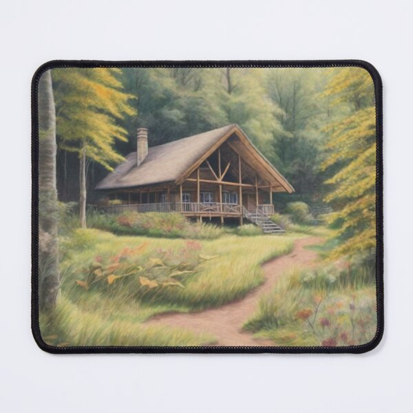 Item preview, Chalk pastel drawing of a lodge in the middle of the woods designed and sold by ailia-hikaru.