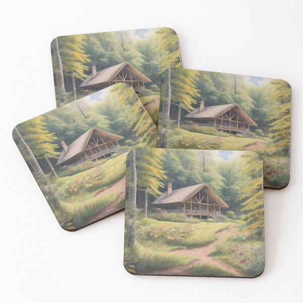 Item preview, Chalk pastel drawing of a lodge in the middle of the woods designed and sold by ailia-hikaru.