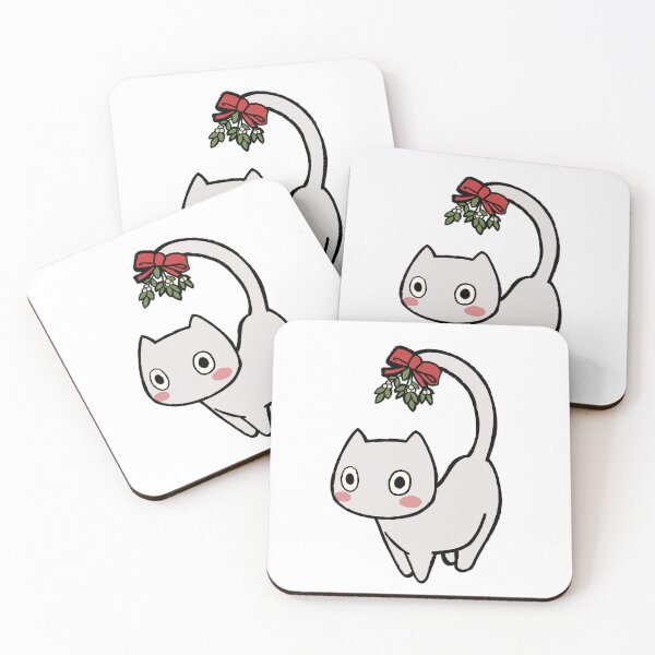 Item preview, White Kitty Cat Waiting Neath the Mistletoe for the Holidays designed and sold by ThumboArtBumbo.