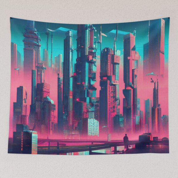 Item preview, Neon Nights Explore Dystopian Cityscape designed and sold by Tamas Das.
