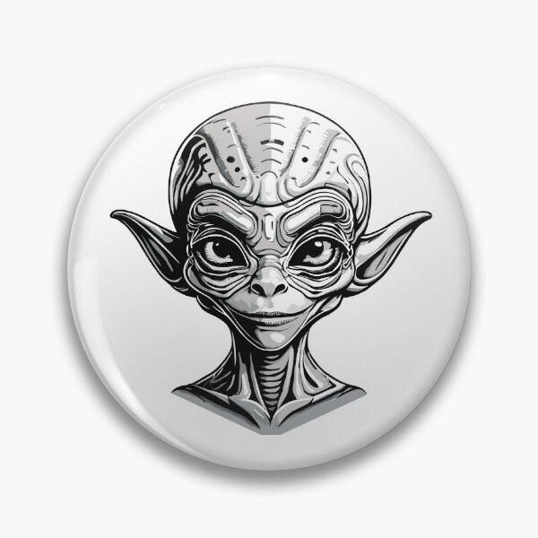Item preview, Alien head in monochrome black and white style designed and sold by MamikonarsRB.