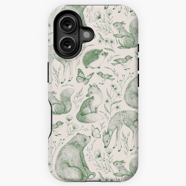 Item preview, Forest Fauna Toile - in moss green on cream designed and sold by Perrin Le Feuvre.