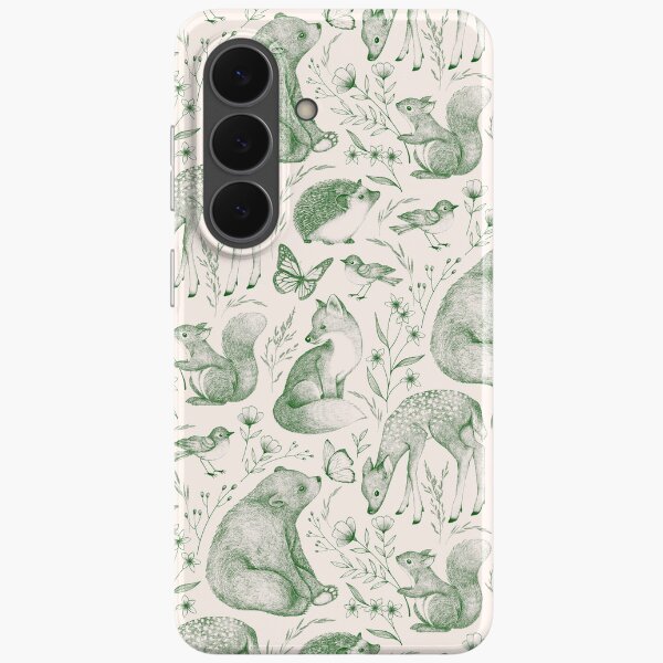 Forest Fauna Toile - in moss green on cream Samsung Galaxy Soft Case