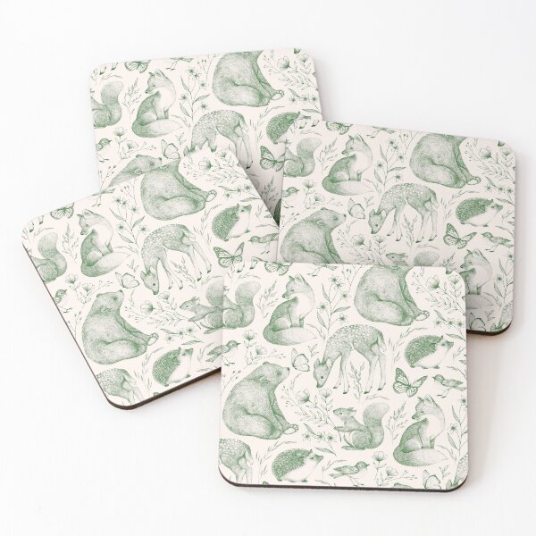 Item preview, Forest Fauna Toile - in moss green on cream designed and sold by Perrin Le Feuvre.