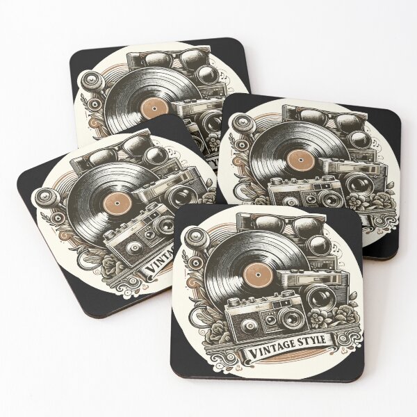 Item preview, Vintage Style - Retro Charm with Vinyl Record, Classic Camera and a pair of Sunglasses designed and sold by MegaDirt.